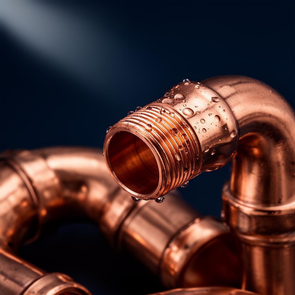Close-up of copper pipe fittings